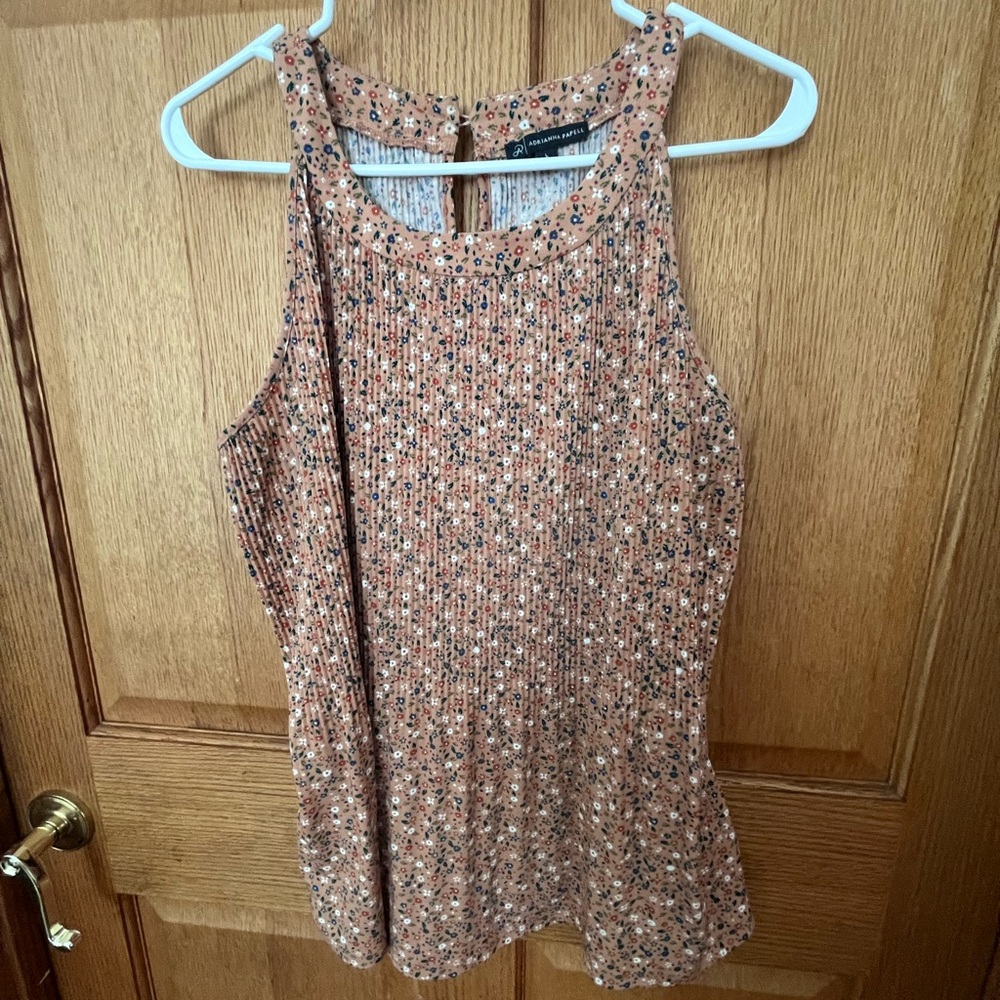 Adrianna Papell Floral Ribbed Tank Top - Rust Floral